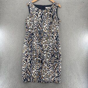 Kasper Dress Womens 10 Brown Animal Print Sheath Knee Length Career Office Work